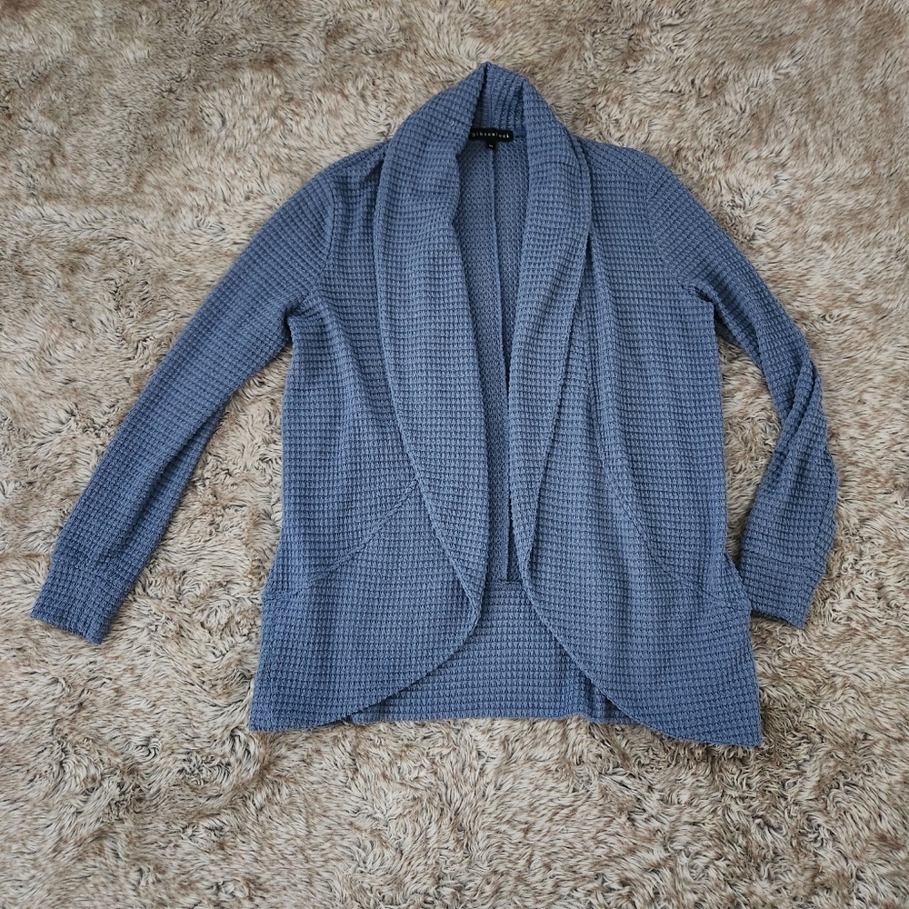 Gibsonlook‎ Waffle Knit Cardigan Sweater Blue Women's Size X Small